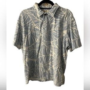 Crazy Shirts Hawaiian Shirt Polo Blue Beach Tropical Palms Mens Large Cotton